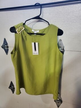 Nine West Olive Green Buckle Shoulder Sleeveless Top